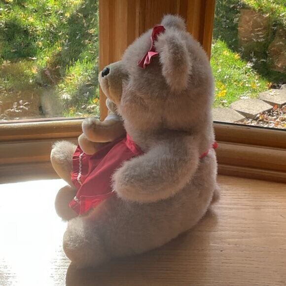 Shopco Cuddly Mother & Baby Bear Plush Set With Red Dress & Bows - Picture 6 of 8